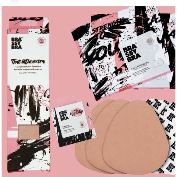 BrassyBra Adhesive Bra Lift Tape DD-DDDD Vanilla 3 Sets + Nipple Covers Waterpro - Picture 1 of 6